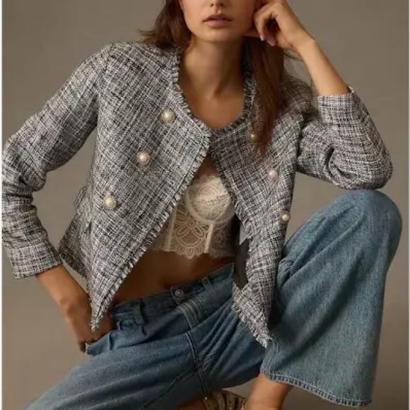 Maeve Double-Breasted Tweed Jacket Anthropologie (10) - Picture 15 of 16